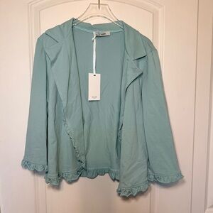 Grace Karin Light Mint Ruffle-Edge Open Cardigan